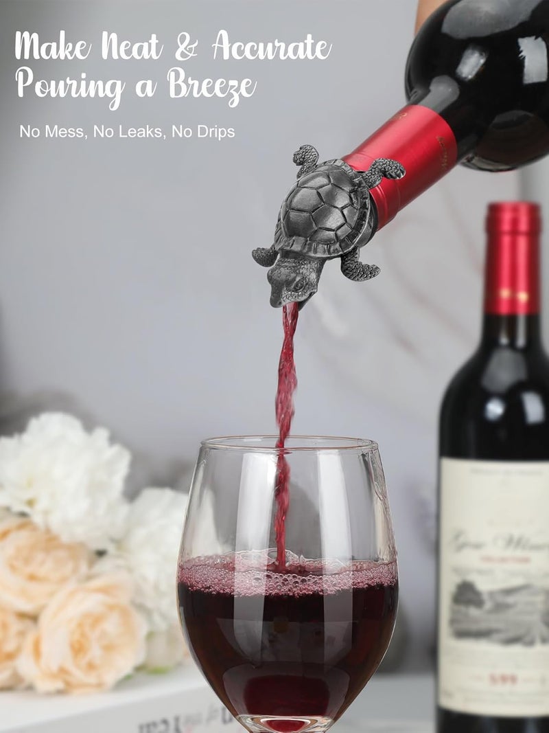 sodknow Sea Turtle Wine Pourer Bottle Stopper, Metal Animal Wine Aerator Spout with Leak-Proof Rubber, Universal Fit for Wine & Liquor Bottles, Drip-Free Turtle Wine Topper Bar Accessory Gifts for Wine Lovers - Image 3